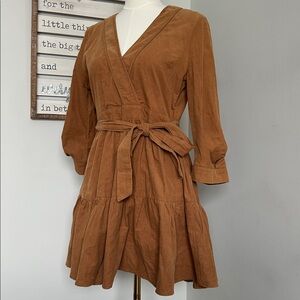 Vestique Mini Dress V-Neck Corduroy Waist Tie  Tiered Flaws -Free If in Bundle